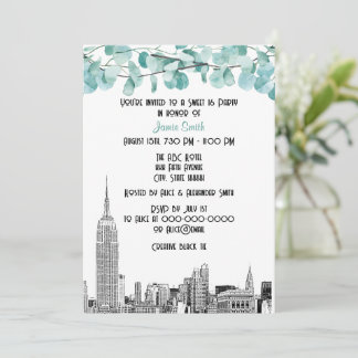 NYC Skyline ESB Etch Eukalyptus Sweet 16 Einladung