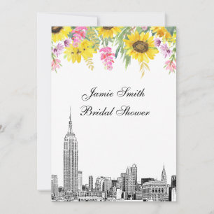NYC Skyline ESB Etch Look Sonnenblumen Brautparty Einladung
