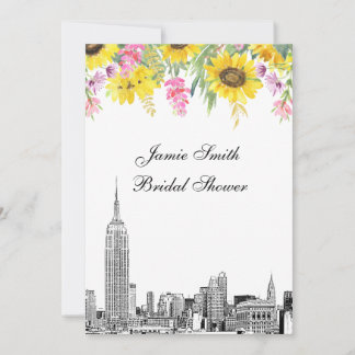 NYC Skyline ESB Etch Look Sonnenblumen Brautparty Einladung