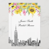 NYC Skyline ESB Etch Look Sonnenblumen Brautparty Einladung (Vorne/Hinten)