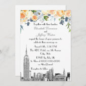 NYC Skyline ESB Etch Peach Blues Floral Wedding Einladung (Vorne/Hinten)
