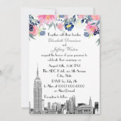 NYC Skyline ESB Etch Pink Blue Floral Wedding Einladung (Vorderseite)