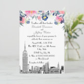 NYC Skyline ESB Etch Pink Blue Floral Wedding Einladung (Stehend Vorderseite)