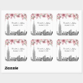NYC Skyline ESB Etch Pink Floral Water Quadratischer Aufkleber (Blatt)