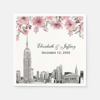 NYC Skyline ESB Etch Pink Floral Water Serviette