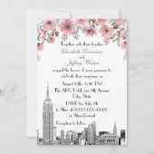 NYC Skyline ESB Etch Pink Floral Wedding Einladung (Vorderseite)