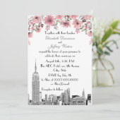 NYC Skyline ESB Etch Pink Floral Wedding Einladung (Stehend Vorderseite)