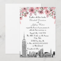 NYC Skyline ESB Etch Pink Floral Wedding