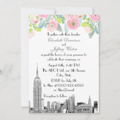 NYC Skyline ESB Etch Pink Ranunculus Flowr Wedding Einladung (Vorderseite)