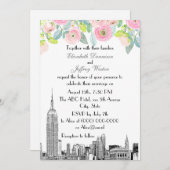 NYC Skyline ESB Etch Pink Ranunculus Flowr Wedding Einladung (Vorne/Hinten)