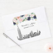 NYC Skyline ESB Etch Pink WhBlue Gold Floral Quadratischer Aufkleber (Umschlag)
