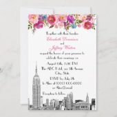NYC Skyline ESB Etch Spring Pink Floral Wedding Einladung (Vorderseite)