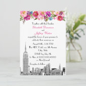 NYC Skyline ESB Etch Spring Pink Floral Wedding Einladung (Stehend Vorderseite)