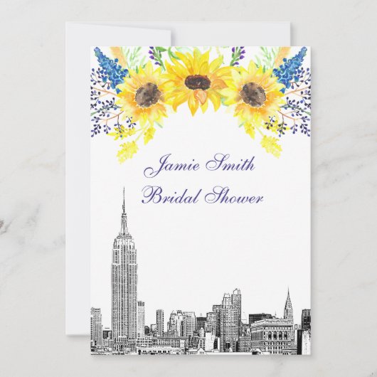 NYC Skyline ESB Etch Sunflower #2 Brautparty Einladung (Vorderseite)