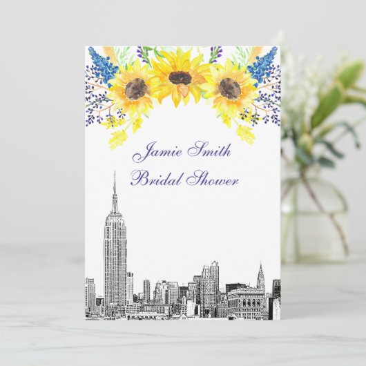NYC Skyline ESB Etch Sunflower #2 Brautparty Einladung (Stehend Vorderseite)