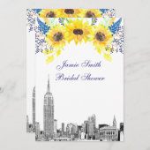 NYC Skyline ESB Etch Sunflower #2 Brautparty Einladung (Vorne/Hinten)