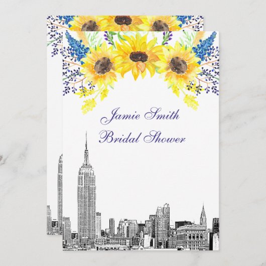 NYC Skyline ESB Etch Sunflower #2 Brautparty Einladung (Vorne/Hinten)