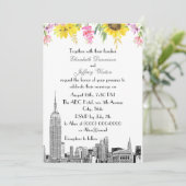 NYC Skyline ESB Etch Sunflower Pink Blume Wedding Einladung (Stehend Vorderseite)