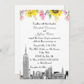 NYC Skyline ESB Etch Sunflower Pink Blume Wedding Einladung (Vorne/Hinten)