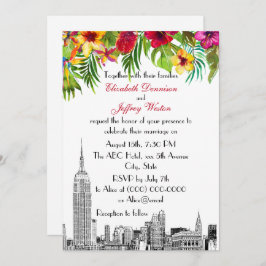NYC Skyline ESB Etch Tropical Floral Wedding Einladung