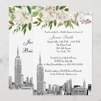 NYC Skyline ESB Etch White Floral Brautparty Einladung