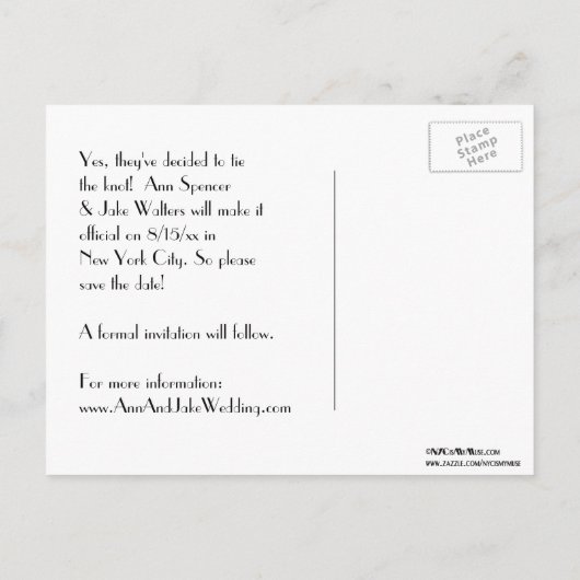 NYC Skyline ESB Top of the Rock Etch Rett Date 2 Ankündigungspostkarte (Rückseite)