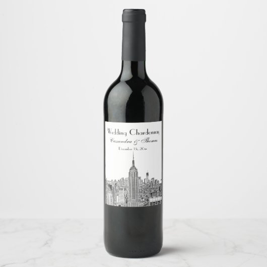 NYC Skyline ESB Top of the Rock Etched Wine Label Weinetikett (Vorderseite)