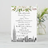 NYC Skyline ESB White Floral Watercolor Wedding Einladung (Stehend Vorderseite)