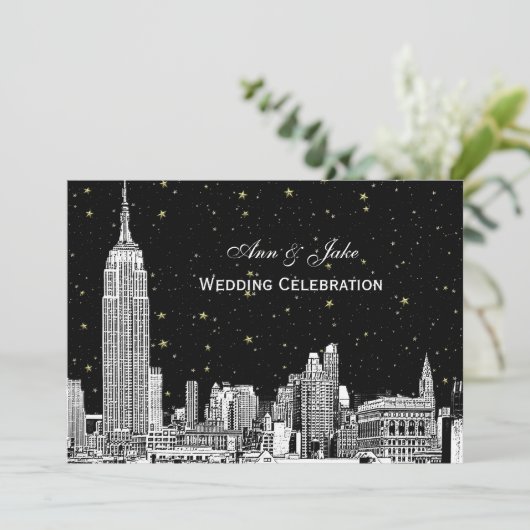 NYC Skyline Etch Starry DIY BG Wedding Invite Einladung (Stehend Vorderseite)