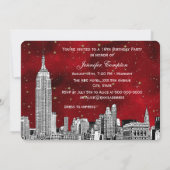 NYC Skyline Etch Starry Red BG SQ Sweet 16 H Einladung (Rückseite)