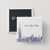 NYC Skyline Etched 01 Blue Button (Vorne & Hinten)