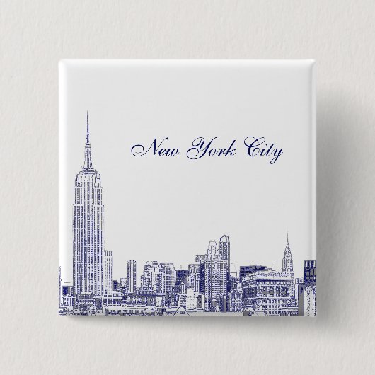 NYC Skyline Etched 01 Blue Button (Vorderseite)