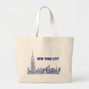 NYC Skyline Etched 01 Blue Jumbo Stoffbeutel