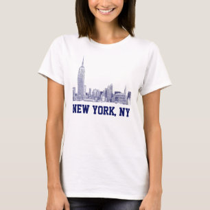 NYC Skyline Etched 01 Blue T-Shirt