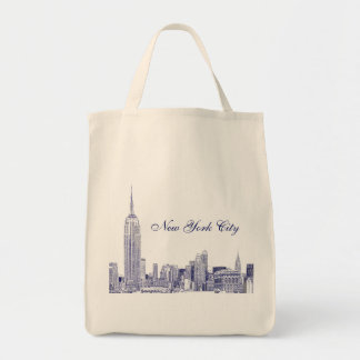 NYC Skyline Etched 01 Blue Tragetasche