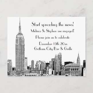 NYC Skyline Etched 01 Engagement Party Einladungspostkarte