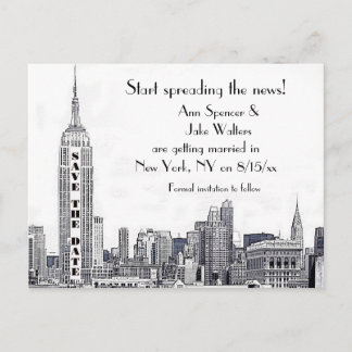 NYC Skyline Etched 01 Save the Date Ankündigungspostkarte