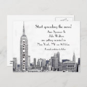 NYC Skyline Etched 01 Save the Date Ankündigungspostkarte (Vorne/Hinten)