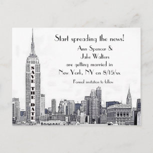 NYC Skyline Etched 01 Save the Date Ankündigungspostkarte