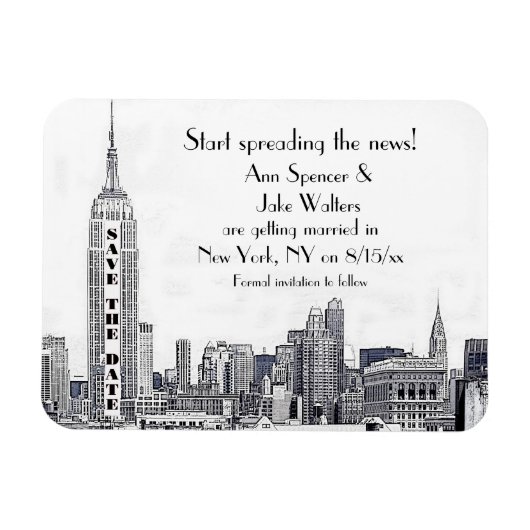 NYC Skyline Etched 01 Save the Date Magnet (Horizontal)