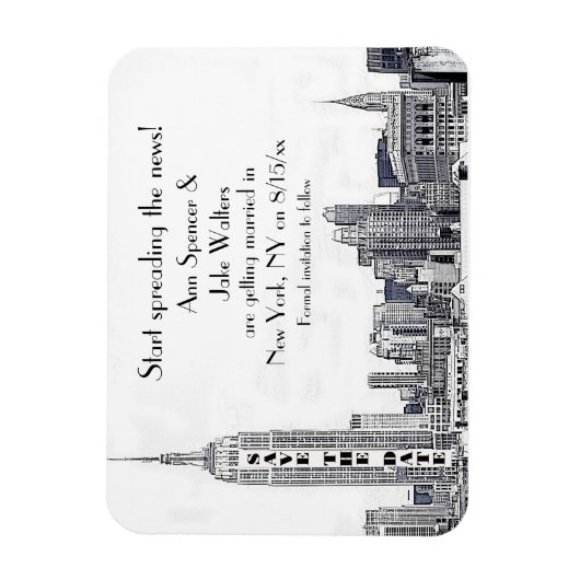 NYC Skyline Etched 01 Save the Date Magnet (Vertikal)