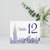 NYC Skyline Etched 01 Tischnummer Blue (Stehend Vorderseite)