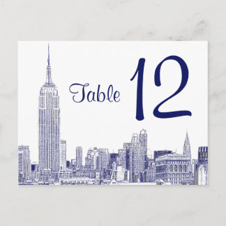 NYC Skyline Etched 01 Tischnummer Blue