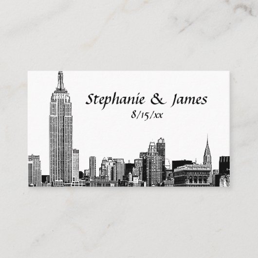 NYC Skyline Etched 01B Escort Cards Platzkarte (Vorderseite)