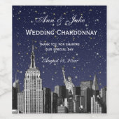 NYC Skyline Etched #2 Starry Blue Gradient BG Weinetikett (Einzelnes Label)
