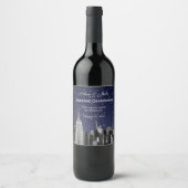 NYC Skyline Etched #2 Starry Blue Gradient BG Weinetikett (Vorderseite)