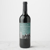 NYC Skyline Etched #2 Starry Turq Aqua Gradient BG Weinetikett (Vorderseite)