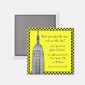 NYC Skyline Etched ESB Checkerd Taxi Save the Date Magnet (Vorderseite/Rückseite)