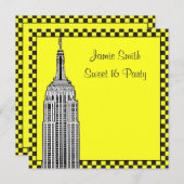 NYC Skyline Etched ESB Checkered Taxi 2 Sweet 16 Einladung (Vorne/Hinten)