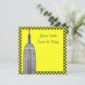NYC Skyline Etched ESB Checkered Taxi 2 Sweet 16 Einladung (Stehend Vorderseite)